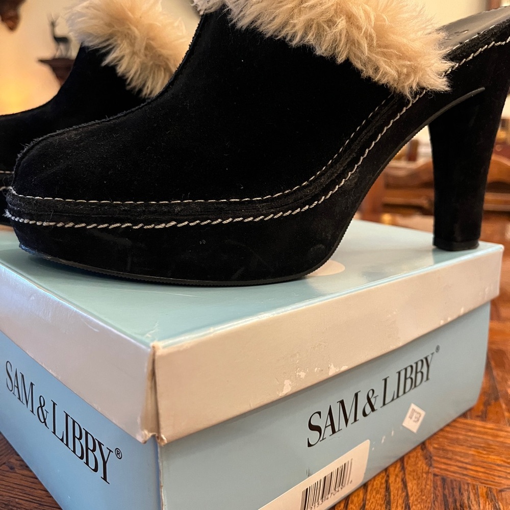 Sam & Libby Women's Black Suede 4 inch Heeled Mules